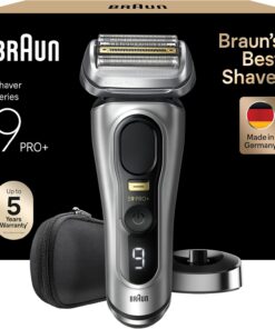 Braun Series 9 Pro+ Afeitadora Eléctrica Hombre, 9517s, Plata | Máquina de Afeitar Barba con Base de Carga y Funda de Viaje, Resistente al Agua, Recargable, 60 Min de Autonomía