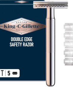 King C. Gillette Maquinilla de Afeitar de Doble Filo Hombre con 5 Cuchillas | Mango de Metal de Larga Duración Y Revestimiento Antifricción, 5 Cuchillas de Afeitar, Afeitado Clásico Manual